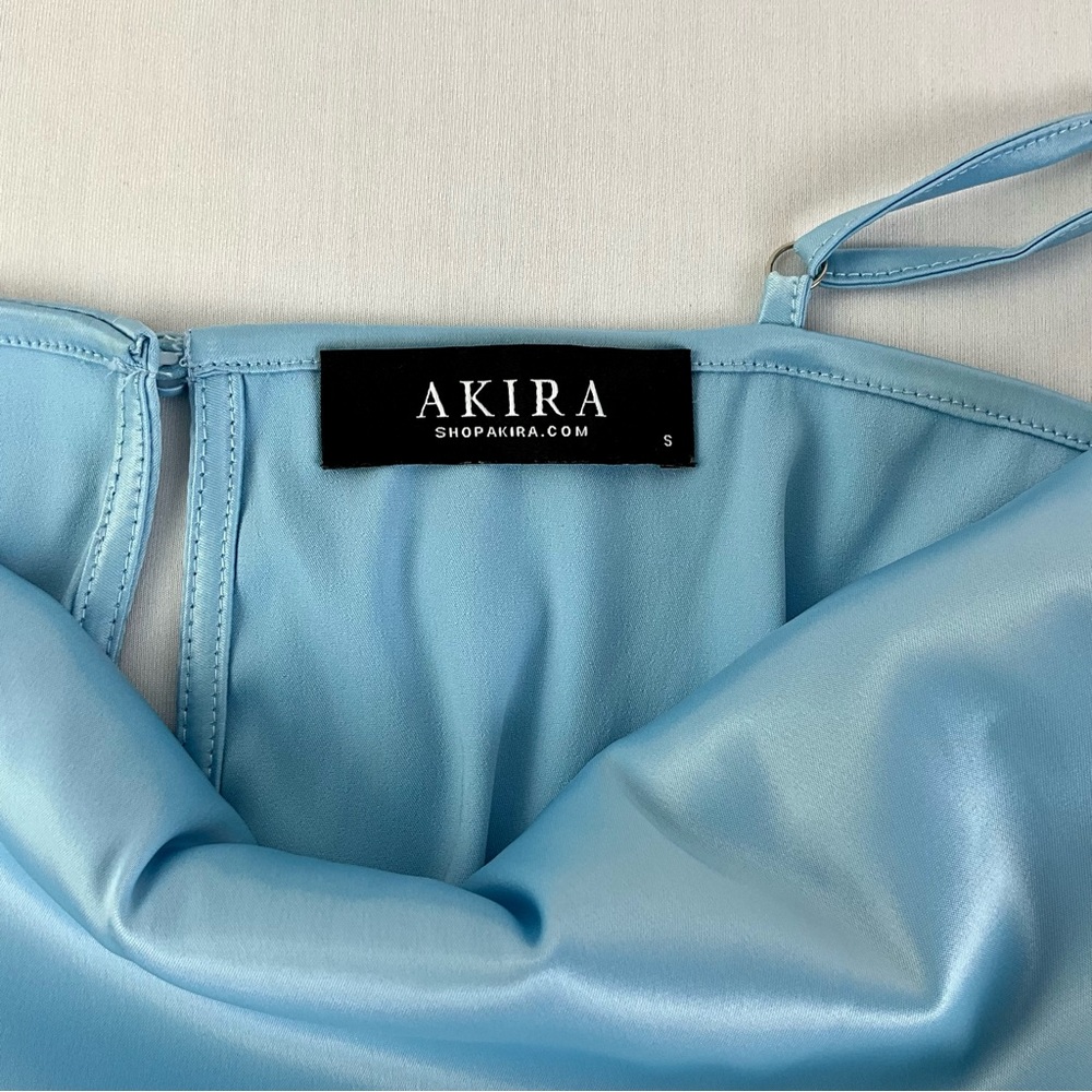 AKIRA women’s blue Slip satin Romper tie-front, elastic waist band Size S NWOT‎ - Picture 8 of 16